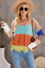 Load image into Gallery viewer, Color Block Distressed V-Neck Ribbed Sweater

