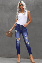 Load image into Gallery viewer, Button Front Frayed Ankle Skinny Jeans
