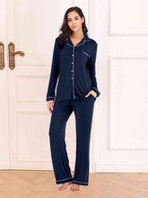 Load image into Gallery viewer, Collared Neck Long Sleeve Loungewear Set with Pockets
