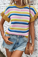 Load image into Gallery viewer, Striped Round Neck Short Sleeve Sweater
