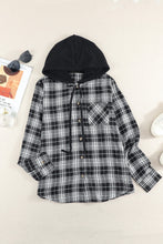 Load image into Gallery viewer, Plaid Drawstring Hooded Shirt Jacket
