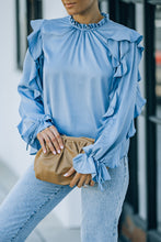 Load image into Gallery viewer, Ruffled Sleeve Frill Neck Gathered Detail Blouse
