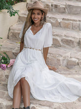 Load image into Gallery viewer, Tie Neck Short Sleeve Ruffle Hem Dress
