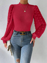 Load image into Gallery viewer, Swiss Dot Waffle-Knit Lantern Sleeve T-Shirt
