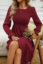 Load image into Gallery viewer, Round Neck Velvet Smocked Flounce Sleeve Dress
