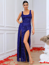 Load image into Gallery viewer, Sequined Split Zip-Back Maxi Dress
