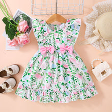 Load image into Gallery viewer, Girls Floral Bow Detail Frill Trim Dress
