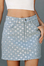 Load image into Gallery viewer, Sequin High Waist Mini Denim Skirt
