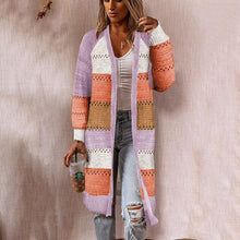 Load image into Gallery viewer, Color Block Open Front Openwork Cardigan
