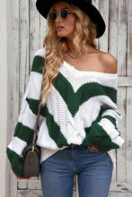 Load image into Gallery viewer, Woven Right Chevron Cable-Knit V-Neck Tunic Sweater
