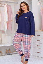 Load image into Gallery viewer, Plus Size Heart Graphic Top and Plaid Joggers Lounge Set
