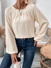 Load image into Gallery viewer, Ruched Swiss Dot Long Sleeve T-Shirt
