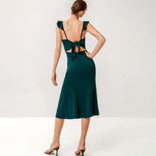 Load image into Gallery viewer, Ruffle Shoulder Tie-Back Split Sheath Dress
