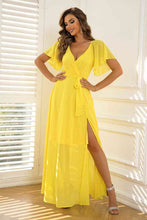 Load image into Gallery viewer, Tie Waist Flutter Sleeve Maxi Dress
