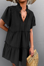 Load image into Gallery viewer, Tie-Neck Frill Trim Tiered Dress
