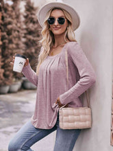 Load image into Gallery viewer, Double Take Pleated Detail Curved Hem Long Sleeve Top
