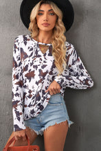 Load image into Gallery viewer, Cow Print Keyhole Long Sleeve Top
