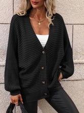 Load image into Gallery viewer, Button Down Horizontal-Ribbing Longline Cardigan
