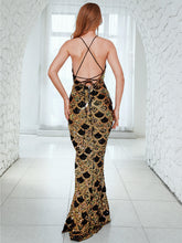 Load image into Gallery viewer, Sequined Backless Split Dress
