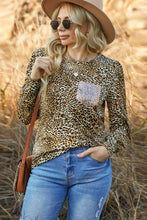 Load image into Gallery viewer, Leopard Print Sequin Pocket Long Sleeve Top
