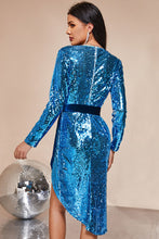 Load image into Gallery viewer, Sequined Tie-Waist Plunge Wrap Dress
