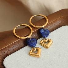 Load image into Gallery viewer, Heart Shape Lapis Lazuli Dangle Earrings
