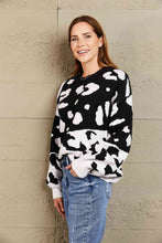 Load image into Gallery viewer, Woven Right Leopard Ribbed Trim Dropped Shoulder Sweater
