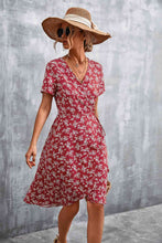 Load image into Gallery viewer, Floral Surplice Neck Flutter Sleeve Dress
