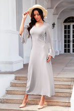 Load image into Gallery viewer, Tie Back Ribbed Round Neck Long Sleeve Dress

