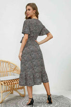 Load image into Gallery viewer, Printed V-Neck Flutter Sleeve Midi Dress
