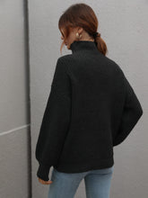 Load image into Gallery viewer, High Neck Balloon Sleeve Rib-Knit Pullover Sweater
