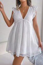 Load image into Gallery viewer, Swiss Dot Deep V Ruffle Shoulder Mini Dress

