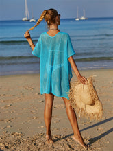 Load image into Gallery viewer, Openwork Flower V-Neck Short Sleeve Cover Up
