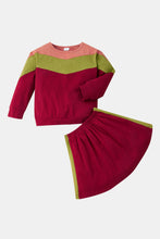 Load image into Gallery viewer, Kids Color Block Sweatshirt and Solid Skirt Set
