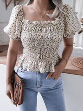 Load image into Gallery viewer, Frill Smocked Square Neck Short Sleeve Blouse
