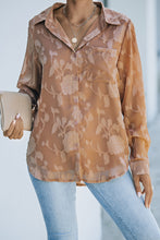 Load image into Gallery viewer, Textured Collared Neck Curved Hem Shirt
