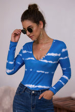 Load image into Gallery viewer, Tie-Dye Plunge Long Sleeve Top

