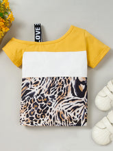 Load image into Gallery viewer, Girls Color Block Printed Cold-Shoulder Tee and Joggers Set
