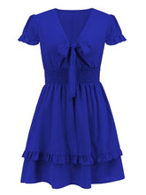 Load image into Gallery viewer, Tied V-Neck Tiered Mini Dress
