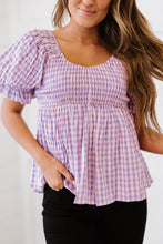 Load image into Gallery viewer, Davi &amp; Dani Youthful Days Full Size Run Gingham Smocked Babydoll Top
