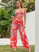 Load image into Gallery viewer, Printed Halter Neck Cropped Top and Drawstring Pants Set
