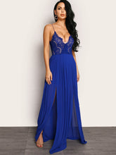 Load image into Gallery viewer, Spaghetti Strap Spliced Lace Split Maxi Dress
