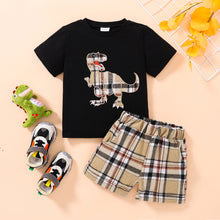 Load image into Gallery viewer, Kids Dinosaur Graphic Tee and Plaid Shorts Set
