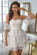 Load image into Gallery viewer, Off-Shoulder Lace Layered Mini Dress
