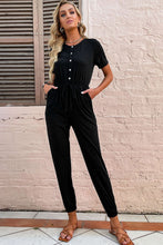 Load image into Gallery viewer, Button Front Short Sleeve Jogger Jumpsuit
