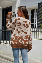 Load image into Gallery viewer, Woven Right Leopard Ribbed Trim Dropped Shoulder Sweater
