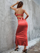 Load image into Gallery viewer, Ruched Cutout Spaghetti Strap Maxi Sheath Dress
