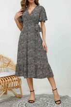 Load image into Gallery viewer, Printed V-Neck Flutter Sleeve Midi Dress
