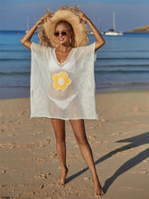 Load image into Gallery viewer, Openwork Flower V-Neck Short Sleeve Cover Up
