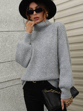 Load image into Gallery viewer, High Neck Balloon Sleeve Rib-Knit Pullover Sweater
